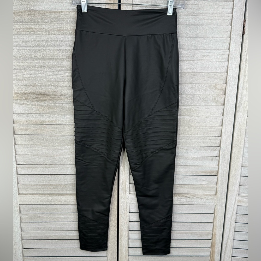 RIVER ISLAND Black Leather Look Moto Leggings-4